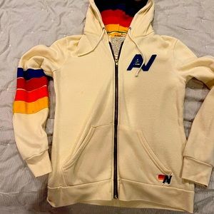 Aviator Nation Rainbow Stripe Hood Sleeve Hoodie RARE Small